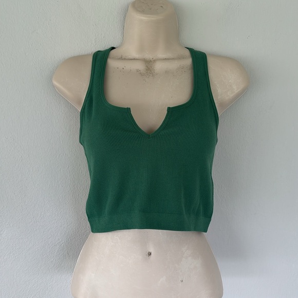 Bozzolo kelly green ribbed bodycon sleeveless crop top size small/medium - Picture 2 of 8